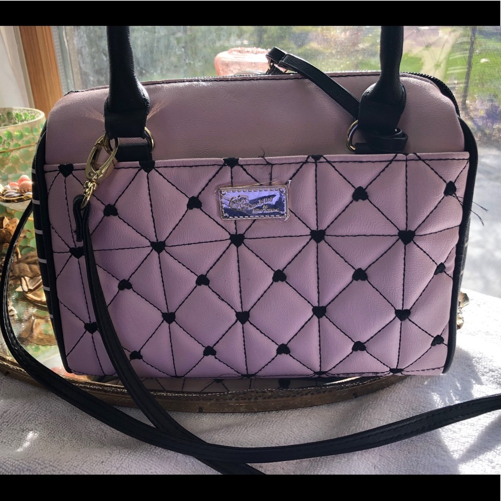 🖤Betsy Johnson Pink Black Silver Heart Purse🖤